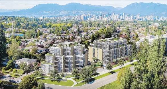  ??  ?? The Chelsea developmen­t will feature 79 homes in two six-storey buildings: 45 in the north building and 34 in the south building, both located at West 31st Avenue and Cambie Street.