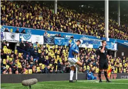  ?? ?? Everton fans protest against the Premier League last month