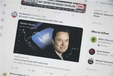  ?? ?? ↑ Elon Musk’s own Twitter profile on the social media platform