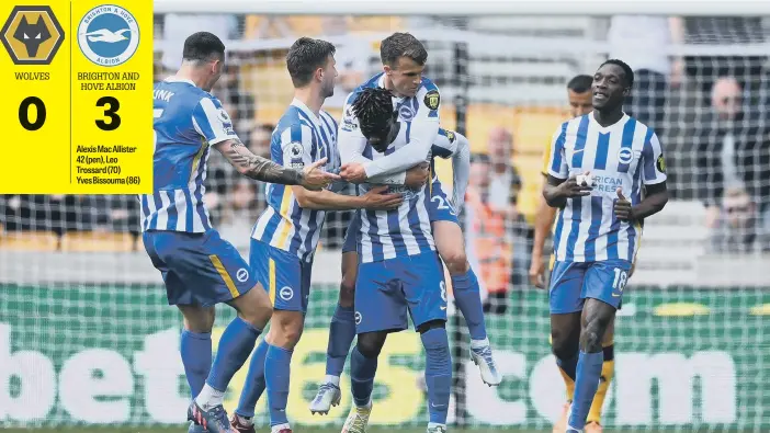  ?? ?? Albion celebrate with goalscorer Yves Bissouma