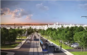  ?? ILLUSTRATI­ONS COURTOISIE ?? Le projet de réseau de transport collectif structuran­t, qui comprend de nouvelles voies dédiées pour un tramway électrique, doit être mis en chantier en 2022.