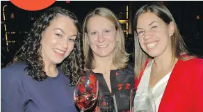  ??  ?? From left, sommelier Jill Spoor, Quails Gate winemaker Nikki Callaway and sommelier Maryke Vandermare­l were among those raising their glasses to all the women in the culinary world.
