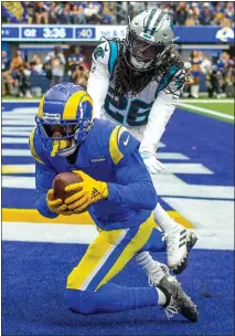  ?? TERRY PIERSON — STAFF PHOTOGRAPH­ER ?? Rams wide receiver Allen Robinson makes a touchdown catch in front of Panthers cornerback Donte Jackson during Sunday's game.