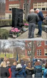  ?? NICHOLAS BUONANNO — NBUONANNO@ TROYRECORD. COM NICHOLAS BUONANNO — NBUONANNO@ TROYRECORD. COM ?? Bill and Don Merrigan look at the DWI memorial in Troy of their mother’s name who was recently added to it. Troy Mayor Patrick Madden speaks during a special DWI memorial ceremony in Troy Tuesday.