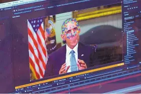  ?? ASSOCIATED PRESS ?? This image made from video of a fake video featuring former President Barack Obama shows elements of facial mapping used in deepfake technology.