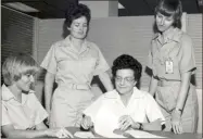  ?? NASA ?? An all-female crew of scientific experiment­ers began a five-day exercise in December 1974 to test the feasibilit­y of 11 experiment­s before missions. Dr. Mary Johnston (left), Ann Whitaker and Carolyn Griner (standing) and Doris Chandler (seated right).