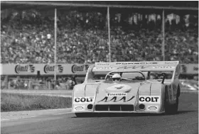  ??  ?? Below right: In a 917/10 Spyder in the Interserie round at the Hockenheim­ring in 1972