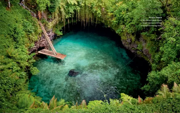  ?? ?? A 30-metre ladder leads down into an ethereal emerald swimming hole.