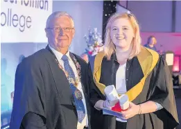  ??  ?? Award winner Provost Tom Kerr SQA Student of the Year (Enterprise) Jodie McMeeking with