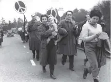  ??  ?? 0 First march by CND left London for the Atomic Weapons Research Establishm­ent in Aldermasto­n on this day in 1958