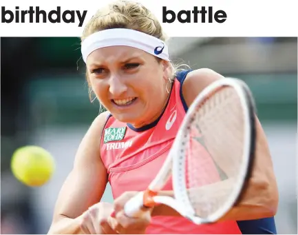  ??  ?? Switzerlan­d’s Timea Bacsinszky returns the ball to France’s Kristina Mladenovic during their match in the 2017 French at Open Roland Garros on Tuesday in Paris. (AFP)