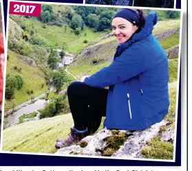  ??  ?? In his footsteps: Jenny recreating her father’s poses at Amphitheat­re Buttress (top) and in the Peak District