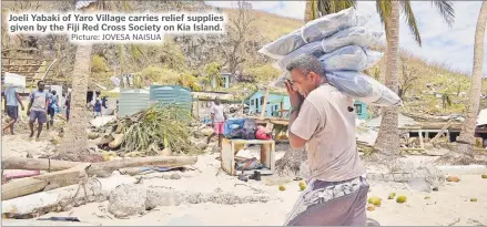  ?? Picture: JOVESA NAISUA ?? Joeli Yabaki of Yaro Village carries relief supplies given by the Fiji Red Cross Society on Kia Island.