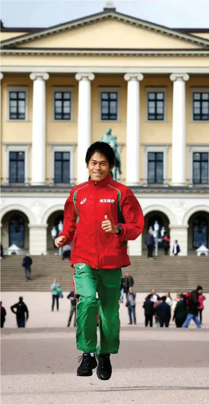  ?? FOTO: TOM A. KOLSTAD ?? Kawauchi har personlig rekord på to timer og åtte minutter på maraton. Målet for Oslo-oppholdet er å løpe under 2,12.