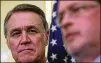  ?? ALEX WONG / GETTY IMAGES ?? U.S. Sen. David Perdue (left), R-Ga., sees his role mainly as pulling President Trump — and any final immigratio­n bill — to the right.