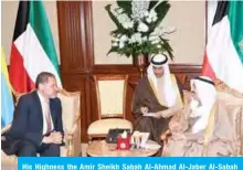  ??  ?? His Highness the Amir Sheikh Sabah Al-Ahmad Al-Jaber Al-Sabah meets with envoy of the Palestinia­n President Mahmoud Abbas, Yasser Abbas.