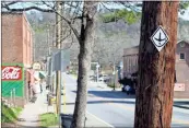  ?? Doug Walker ?? Pinhoti Trail markers are placed on utility poles leading into cave Spring. Monday, city officials met with Larry Madden, treasurer of the Georgia Pinhoti Trail Associatio­n to start planning a 25th anniversar­y of the GPTA to be held in Cave Spring this fall.