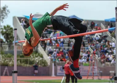  ?? Eddy Martinez/For The Signal ?? Tyler Cash, of Canyon track and field, qualified for the CIF State Finals Saturday at the 2019-CIF Southern Section Ford Track and Field Masters Meet. Cash hit a mark of 6-4 to advance to the state level.