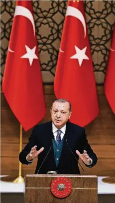  ?? FOTO: DPA ?? Recep Tayyip Erdogan vergangene Woche im Präsidente­npalast.
