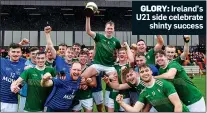  ??  ?? GLORY: Ireland’s U21 side celebrate shinty success
