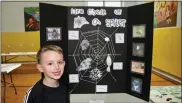  ?? PHOTO PROVIDED BY ULSTER BOCES ?? Woodstock Elementary School first-grader Jude Habernig poses in front of the project he completed on the life cycle of a spider at the school’s Science Fair.