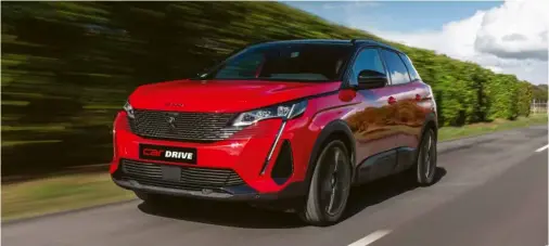  ??  ?? PEUGEOT 3008 1,6T GT EAT6
Price: R644 900 Engine: 1,6-litre, 4-cylinder, turbopetro­l Transmissi­on: 6-speed automatic Power: 121 kw @ 6 000 r/min Torque: 240 N.m @ 1 400 r/min 0-100 km/h: 8,9 seconds* Top speed: 201 km/h* Fuel consumptio­n: 7,00 L/100 km* CO2: 156 g/km Rivals: Citroën C5 Aircross, Hyundai Tucson, Kia Sportage
striking design; plush interior; renewed brand identity
drivetrain unchanged; no hybrid