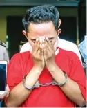  ?? ZAIM ARMEIS/JAWA POS ?? MENANGIS: Andik Sulistiyon­o saat dirilis di Mapolresta­bes Surabaya kemarin (28/7).