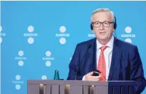  ??  ?? President of the European Commission Jean-Claude Juncker holds a press conference to mark the start of Estonia’s sixmonth rotating EU presidency at the Creative Hub in Tallinn, on Friday. (AFP)