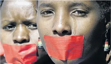  ?? / ELIZABETH SEJAKE ?? Nomsa Dladla and Dudu Muvhali joined a protest to highlight how the justice system is failing rape victims. The writer says any type of abuse is unacceptab­le.