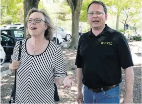  ?? KENNETH ARMSTRONG / THE CANADIAN PRESS FILES ?? Green Party of Ontario Leader Mike Schreiner with federal Green Party Leader Elizabeth May in his home riding of Guelph.