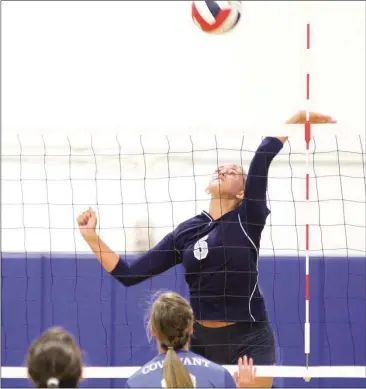  ??  ?? Georgia Northweste­rn outside hitter Sierra Crew goes up for a kill during a Labor Day match at Covenant College. The Lady Bobcats picked up the win over the JV Lady Scots. (Messenger photo/Scott Herpst)