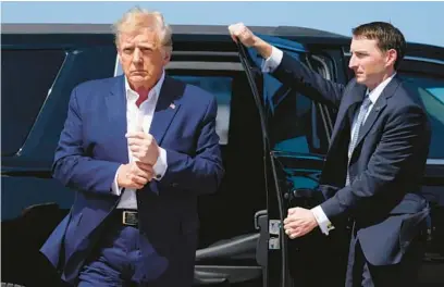  ?? EVAN VUCCI/AP ?? Former President Donald Trump arrives to board his airplane for a trip to a Texas campaign rally on March 25 in Florida.