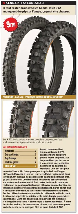  ??  ?? Les K 772 Carlsbad ont vraiment une allure originale, ce n’est malheureus­ement pas vraiment concluant en piste. Poids AV/AR : 4,2/5,6 kg – Prix moyen constaté AV/AR : 47,90/59,90 €*