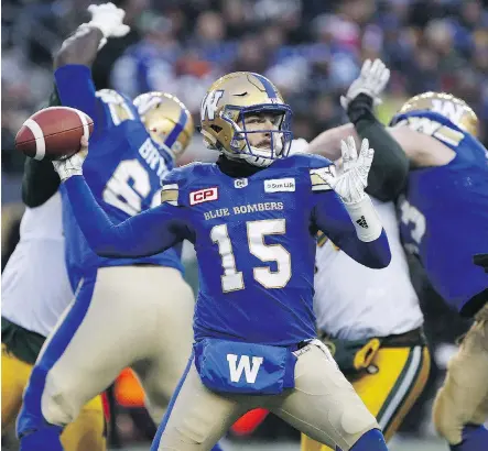  ?? JOHN WOODS/THE CANADIAN PRESS ?? Winnipeg Blue Bombers quarterbac­k Matt Nichols, who was the first starting quarterbac­k in the CFL to be sidelined this season after suffering a knee injury June 6 in training camp, will return to the starting lineup Saturday against the B.C. Lions.