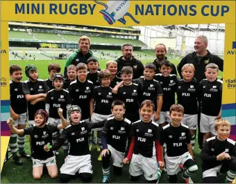  ??  ?? Players from Kanturk RFC representi­ng Fiji with Ireland and Ulster rugby player Jordi Murphy during the Aviva Mini Rugby Nations Cup at Aviva Stadium in Dublin.