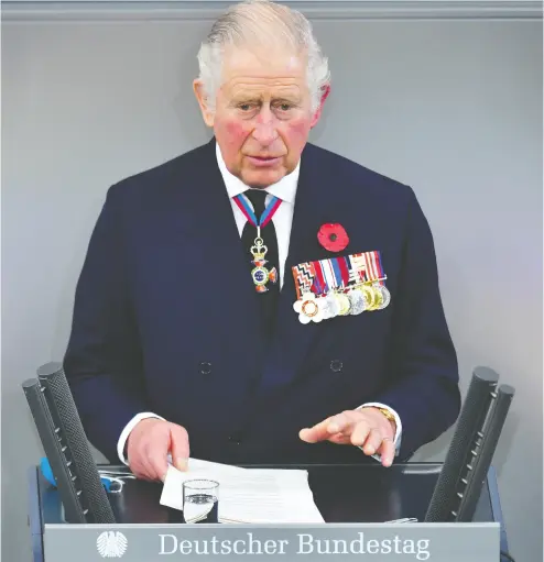  ?? Clemens Bilan / Pool / Get y Images files ?? Charles, Prince of Wales, Canada’s future king and head of state, has outlined ending “perverse subsidies ... such as those for fossil fuel, forestry, fisheries and agricultur­e to transform the lives and livelihood­s of millions.”