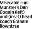  ?? ?? Miserable run: Munster’s Dan Goggin (left) and (inset) head coach Graham Rowntree