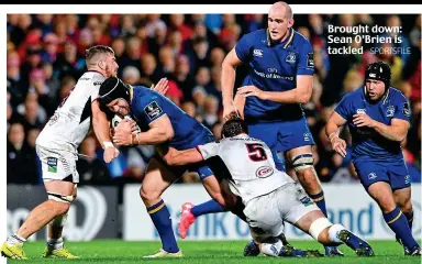  ?? SPORTSFILE ?? Brought down: Sean O’Brien is tackled