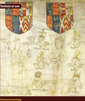  ??  ?? Controvers­ial king The reputation of Richard III – shown with his queen, Anne Neville, in the 15th-century Rous Roll – was tainted by the allegation that he had ordered the killing of his brother Edward’s sons