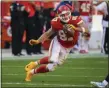  ?? REED HOFFMANN — ASSOCIATED PRESS FILE ?? In a Nov. 8, 2020, photo, Kansas City Chiefs tight end Travis Kelce makes a move during the second half of the team’s 33-31win over the Carolina Panthers in Kansas City, Mo.