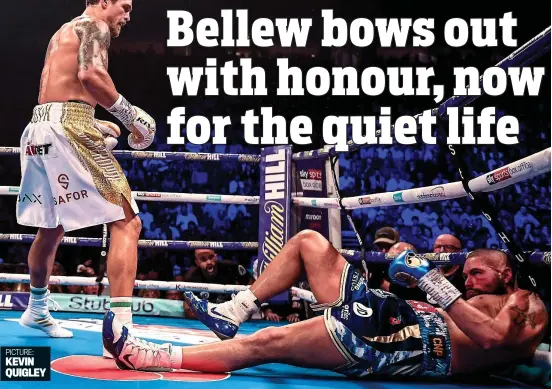  ?? PICTURE: KEVIN QUIGLEY ?? End of the road: Tony Bellew slumps on the canvas after coming on the receiving end of a devastatin­g assault by Oleksandr Usyk