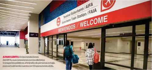  ?? ?? A PASO LENTO. En las instalacio­nes del AIFA y sus conexiones con los distintos transporte­s públicos, el tránsito de personas es bajo, pues actualment­e cuenta con 12 operacione­s al día.