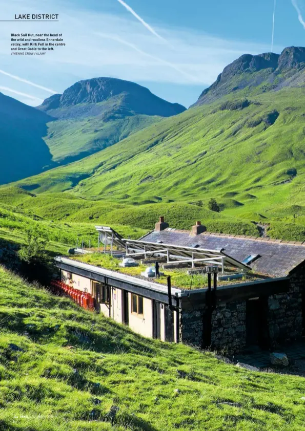  ?? VIVIENNE CROW / ALAMY NOVEMBER 2020 ?? Black Sail Hut, near the head of the wild and roadless Ennerdale valley, with Kirk Fell in the centre and Great Gable to the left.