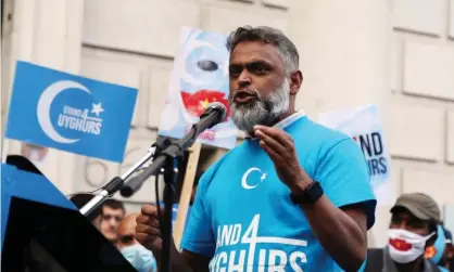  ?? Photograph: Tayfun Salcı/Zuma Wire/Rex/Shuttersto­ck ?? Moazzam Begg, who works for the Cage advocacy group, campaignin­g in a pro-Uyghur protest in London in July 2021.
