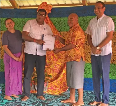  ?? Photo: Renu Radhika ?? From left: Director of Environmen­t Sandeep Singh, Minister for Agricultur­e, Waterways and Environmen­t, Mahendra Reddy, Tui Mali Ratu Apenisa Bogiso and Permanent Secretary for Environmen­t Joshua Wycliffe at Vorovoro Island in Macuata.