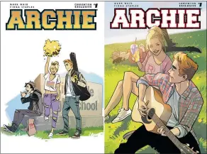 ?? — ARCHIE COMICS ?? The new Archie is more blond and Justin Bieber-ish than red-headed bumpkin, while Betty has ditched her sleek ponytail for a messy bun and ripped jeans. But Jughead still likes his burgers.