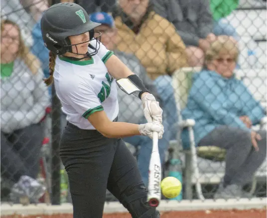  ?? MICHAEL GARD/POST-TRIBUNE ?? Valparaiso’s Paige McCorkle connects during a home game against Crown Point on Tuesday.