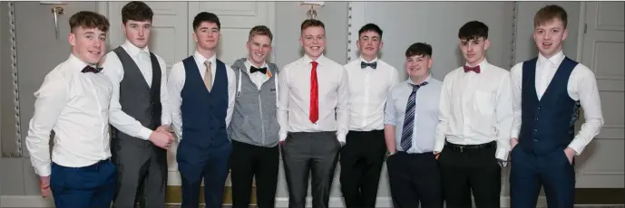  ??  ?? Members of last years successful Minor Football team pictured at Buttevant Juvenile GAA’s victory social at the Charlevill­e Park Hotel last weekend. Photo: Eric Barry/Blink Of An Eye