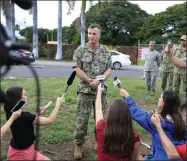  ?? MARCO GARCIA—ASSOCIATED PRESS ?? U.S. Navy Rear Adm. Robb Chadwick speaks to the media at the main gate at Joint Base Pearl Harbor-Hickam, Wednesday, Dec. 4, 2019, in Hawaii, following a shooting.