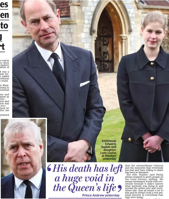  ??  ?? Emotional: Edward, Sophie and daughter Lady Louise at Windsor yesterday